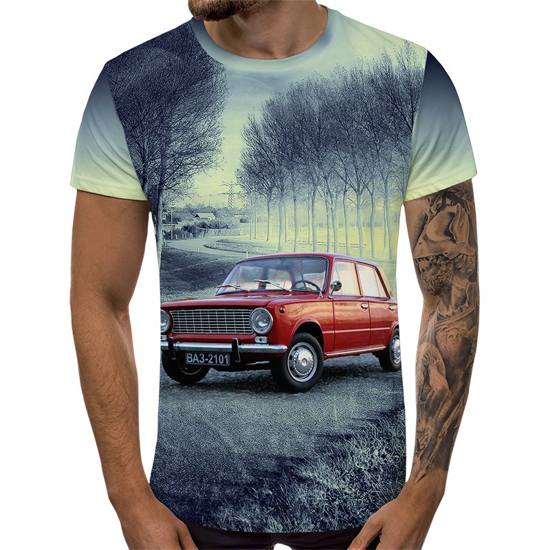 3D Мъжка тениска Car 6863 + надпис