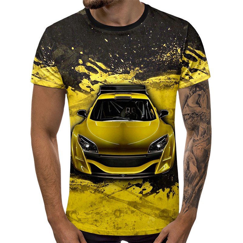 3D Мъжка тениска Car 6859 + надпис