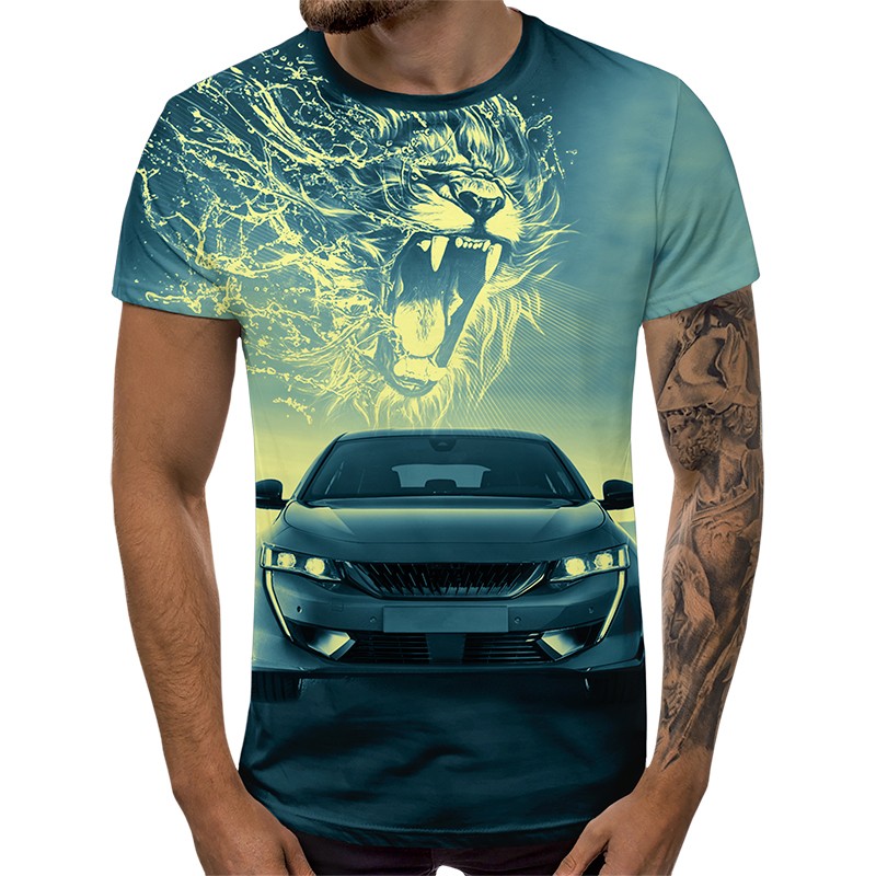 3D Мъжка тениска Car 6856 + надпис