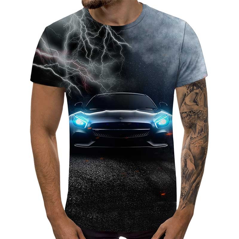 3D Мъжка тениска Car 6850 + надпис