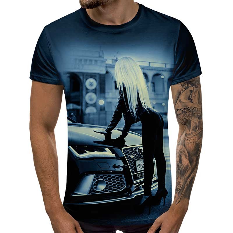 3D Мъжка тениска Car 6845 + надпис