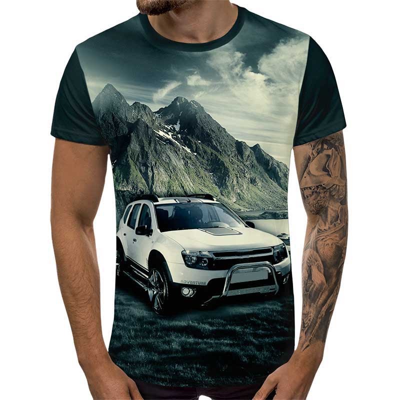 3D Мъжка тениска Car 6842 + надпис