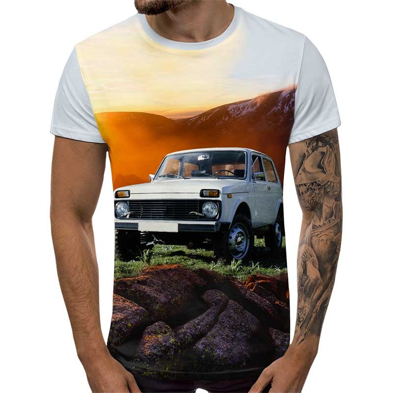 3D Мъжка тениска Car 6831 + надпис