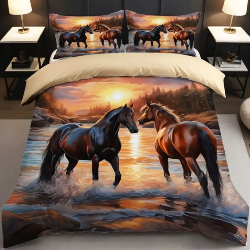 3D спално бельо с Животни, Коне 13938