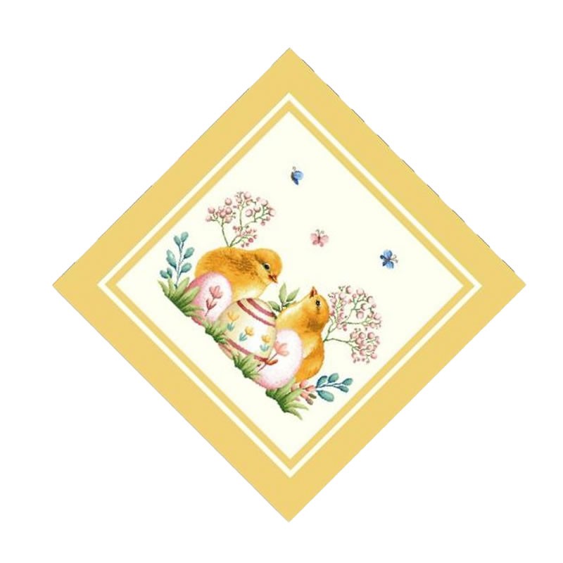 Великденски салфетка, яйца и пиленца с жълт кант 45/45 № 38